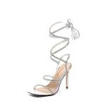 DREAM PAIRS Strappy Heels for Women, Rhinestone Straps, 4-Inch Stiletto High Heels, Square Toe, Open Toe Sandals, Prom Party Night Out Shoes, Size 8,Silver,SDHS2239W