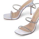 DREAM PAIRS Strappy Heels for Women, Rhinestone Straps, 4-Inch Stiletto High Heels, Square Toe, Open Toe Sandals, Prom Party Night Out Shoes, Size 8,Silver,SDHS2239W