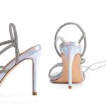 DREAM PAIRS Strappy Heels for Women, Rhinestone Straps, 4-Inch Stiletto High Heels, Square Toe, Open Toe Sandals, Prom Party Night Out Shoes, Size 8,Silver,SDHS2239W