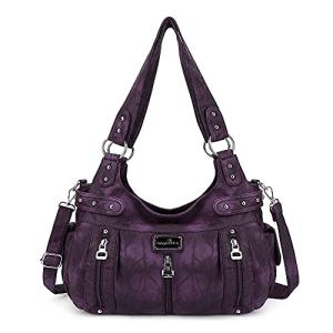 Angel Kiss Purses and Handbags for Women Washed Faux Leather Crossbody Hobo Satchel Shoulder Handbag Large Tote Purse(Purple)