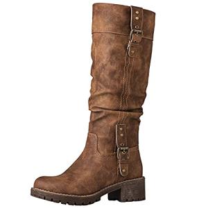 GLOBALWIN Women's Knee High 1.5 inches Low Heel Boot, Camel, Size 8.5M