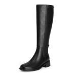 QIY Black Boots Women Fall Faux Leather Knee High Boots for Women Riding Dress Square Toe Flat Chunky Block Tall Long Low Heel Boot Size 10