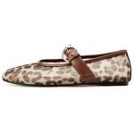 Gothictor Leopard Flats for Women Mesh Flats Ballet Flats Mary Jane Flats Women's Dress Shoes Ballet Shoes Brown,8.5