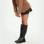 QIY Black Boots Women Fall Faux Leather Knee High Boots for Women Riding Dress Square Toe Flat Chunky Block Tall Long Low Heel Boot Size 10