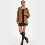 QIY Black Boots Women Fall Faux Leather Knee High Boots for Women Riding Dress Square Toe Flat Chunky Block Tall Long Low Heel Boot Size 10