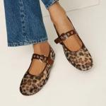 Gothictor Leopard Flats for Women Mesh Flats Ballet Flats Mary Jane Flats Women's Dress Shoes Ballet Shoes Brown,8.5