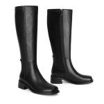 QIY Black Boots Women Fall Faux Leather Knee High Boots for Women Riding Dress Square Toe Flat Chunky Block Tall Long Low Heel Boot Size 10