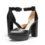 DREAM PAIRS Women's Platform High Chunky Heels Closed Toe Block Ankle Strap Dress Buckle Round Toe Wedding Party Comfortable Pumps Shoes,Size 8,Black-Pu,SDPU2419W