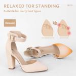 IDIFU Women's IN4 Pedazo High Block Heels Pumps Pointed Closed Toe Ankle Strap Dress Wedding Shoes (Nude Nubuck, 8 M US)