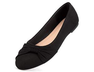 MaxMuxun Women's Black Flats Shoes Faux Suede Round Toe Ballet Dressy Flats Comfortable Slip On Walking Shoes Size 8