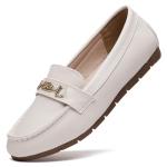 DeYashopin Women's Loafer Shoes Leisure Slip On Work Shoes Comfort Walking Flats White 7.5