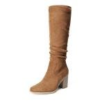DREAM PAIRS Women's Knee-High Boots, Comfortable Chunky Block Heel Pointed Toe Pull On Side Zipper Suede Slouch Riding Boots,Size 9.5,Camel,SDKB2308W