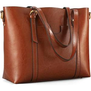 Kattee Genuine Leather Women Tote Bag Soft Handbags Vintage Shoulder Purses Fashion Top Handle Bag Large Capacity (Dark Brown)