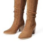 DREAM PAIRS Women's Knee-High Boots, Comfortable Chunky Block Heel Pointed Toe Pull On Side Zipper Suede Slouch Riding Boots,Size 9.5,Camel,SDKB2308W