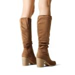 DREAM PAIRS Women's Knee-High Boots, Comfortable Chunky Block Heel Pointed Toe Pull On Side Zipper Suede Slouch Riding Boots,Size 9.5,Camel,SDKB2308W