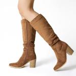 DREAM PAIRS Women's Knee-High Boots, Comfortable Chunky Block Heel Pointed Toe Pull On Side Zipper Suede Slouch Riding Boots,Size 9.5,Camel,SDKB2308W