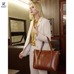 Kattee Genuine Leather Women Tote Bag Soft Handbags Vintage Shoulder Purses Fashion Top Handle Bag Large Capacity (Dark Brown)