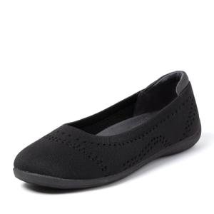 Dearfoams Women's Casual Comfortable Slip-On Misty Ballet Flat with Arch Support, Black Solid, 9