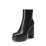 DREAM PAIRS Women's Platform Gogo Ankle Boots High Chunky Heels Square Toe Comfort Party Dress Booties Shoes for Women,Size 8,Black,SDAB2305W