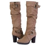 mysoft Women's Knee High Boots Fashion Chunky Block Heel Warm Winter Boots with Side Zippers
