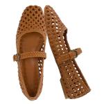 CUSHIONAIRE Weston Women’s Hand Woven Dressy Ballet Flats – Faux Leather Mary Jane with Adjustable Strap & Memory Foam, COGNAC 9