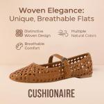 CUSHIONAIRE Weston Women’s Hand Woven Dressy Ballet Flats – Faux Leather Mary Jane with Adjustable Strap & Memory Foam, COGNAC 9