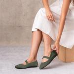 TINGRISE Women's Flats Shoes Pointed Toe Knit Washable Ballet Comfortable Dressy Mary Jane Flat Green US8