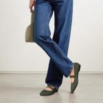 TINGRISE Women's Flats Shoes Pointed Toe Knit Washable Ballet Comfortable Dressy Mary Jane Flat Green US8