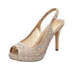 DREAM PAIRS Women's High Heels Platform Dress Rhinestones Peep Toe Pumps Shoes,Size 7,Gold/Glitter,Invest