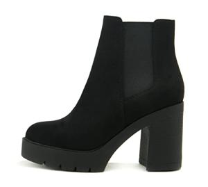 Soda EDITOR ~ Women Lug Sole High Heel Chelsea Fashion Ankle Boot w/Double Elastic Gore (Black Imit Suede, 8)