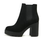 Soda EDITOR ~ Women Lug Sole High Heel Chelsea Fashion Ankle Boot w/Double Elastic Gore (Black Imit Suede, 8)