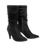 DREAM PAIRS Women's High Heel Mid Calf Boots Slouchy Pointed Toe Fall Boots,Size 7,Black/Suede,KIMLY