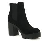 Soda EDITOR ~ Women Lug Sole High Heel Chelsea Fashion Ankle Boot w/Double Elastic Gore (Black Imit Suede, 8)