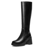Choiran Black Knee High Boots for Women - Wide Calf Platform Tall Boots Square Toe Chunky Block Heeled Gogo Boots B 8.5