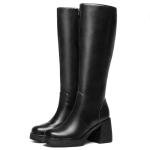 Choiran Black Knee High Boots for Women - Wide Calf Platform Tall Boots Square Toe Chunky Block Heeled Gogo Boots B 8.5