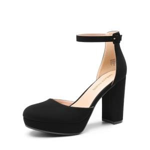 DREAM PAIRS Women's Platform Chunky High Heels Closed Toe Block Ankle Strap Dress Bridal Party Wedding Shoes,Size 8,Black-Nubuck,DWUMPU2534