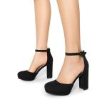 DREAM PAIRS Women's Platform Chunky High Heels Closed Toe Block Ankle Strap Dress Bridal Party Wedding Shoes,Size 8,Black-Nubuck,DWUMPU2534