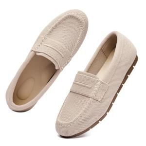 Vespiero Loafers for Women Comfortable Slip on Work Flats Shoes Womens Dressy Casual Walking Shoes Nude Knit Fabric Size 8