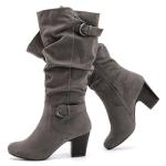 Ruiee Women's Slouchy Knee High Boots with Chunky Heel, Pointed Toe, Comfortable and Fashionable Fall Winter Boots for Women.230301 Grey ZPU Size8.5
