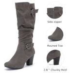 Ruiee Women's Slouchy Knee High Boots with Chunky Heel, Pointed Toe, Comfortable and Fashionable Fall Winter Boots for Women.230301 Grey ZPU Size8.5