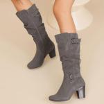 Ruiee Women's Slouchy Knee High Boots with Chunky Heel, Pointed Toe, Comfortable and Fashionable Fall Winter Boots for Women.230301 Grey ZPU Size8.5