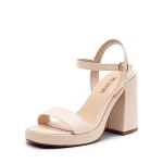 DREAM PAIRS Heels for Women Block Chunky Platform High Heels Open Toe GISELLE Fashion Wedding Party Evening Prom Dance Ankle Strap Dress Pump Sandals Shoes,Size 9,Nude