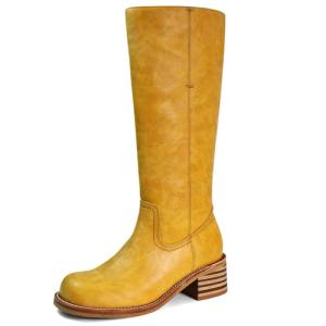 VBDB Banana Knee High Boots for Women Square Toe Chunky Block Heel Long Boots Women’s Comfortable Low Heel Womens Boots Size 8