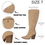 MeiLuSi Womens Knee High Fall Boots for Women 2025, Chunky Heel Slouchy Suede Tall Boots Side Zipper Size 7.5 Aprocot