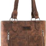 Wrangler Tote Bag for Women Multi Pockets shoulder bag western purse Medium leather like Handbags with Woven Top-Handle WG78-G8317CF