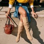 Erocalli Suede Knee-High Boots Fall Boot For Women Chunky Block High Heel Slouch Fashion Boot Round Toe Side Zipper