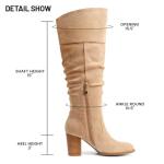 Erocalli Suede Knee-High Boots Fall Boot For Women Chunky Block High Heel Slouch Fashion Boot Round Toe Side Zipper