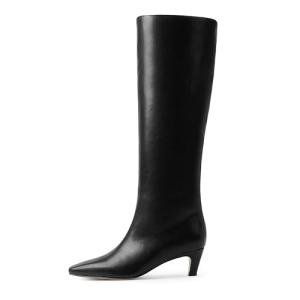 Modatope Knee High Black Boots Women Square Toe Kitten Heel Tall Boots Womens Fashion Long Boots Size 7