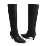 Modatope Knee High Black Boots Women Square Toe Kitten Heel Tall Boots Womens Fashion Long Boots Size 7