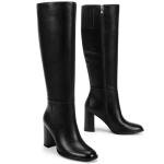 Lumeheel Black Knee High Boots for Women - Round Toe Chunky Heel Boots with Side Zip, Fashion Tall Boots for Fall Winter, Size 8